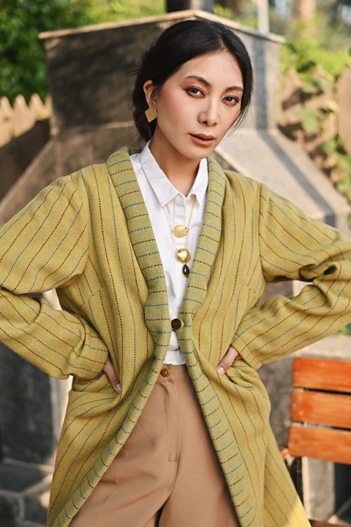 Rangsutra Handwoven Woolen Olive Full Sleeve Jacket - Image 6