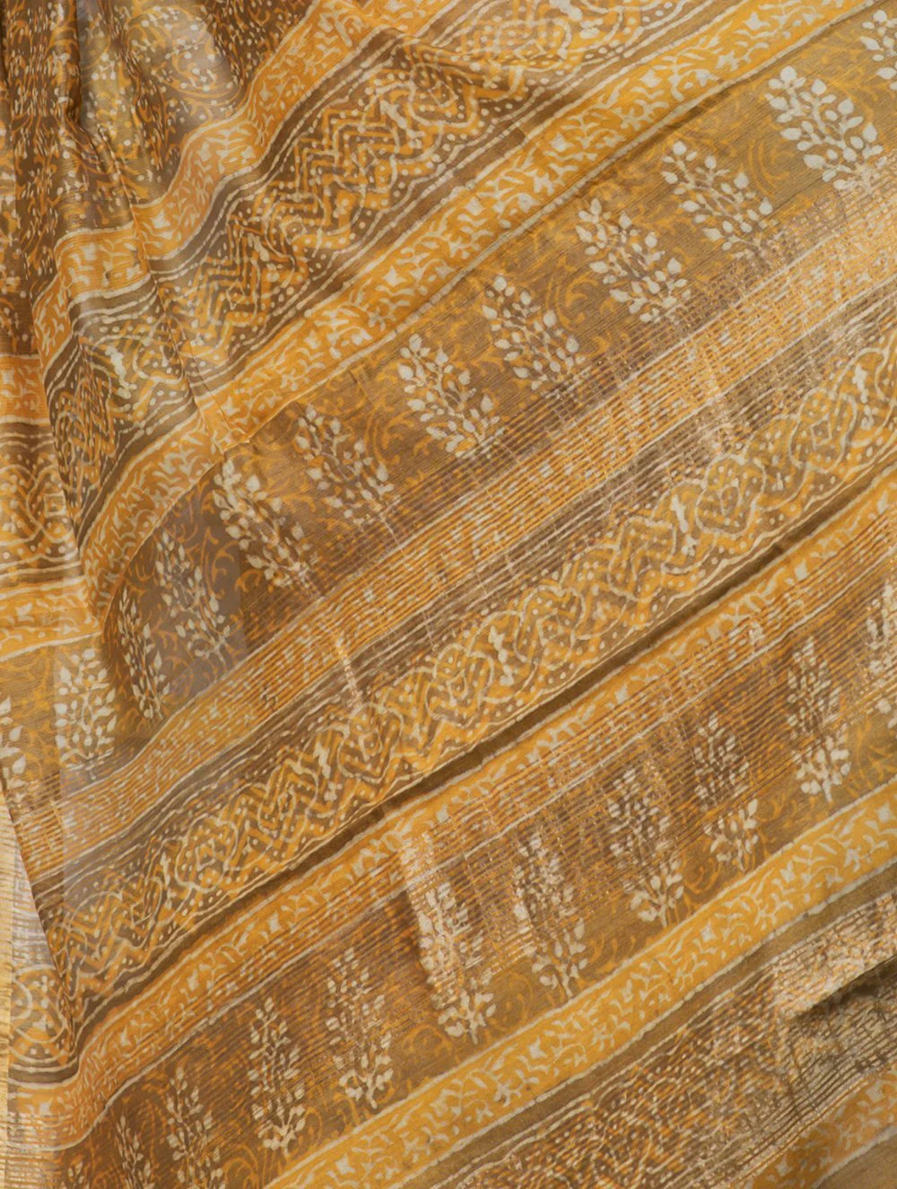 TICH Festive & Exclusive Tassar Silk Bagru Saree (With Blouse Piece) - Yellow, Mustard & Dull Gold - Image 3