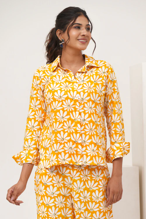 Sooti Syahi Yellow Petal Hand Block Printed Co-Ord Set - Image 2