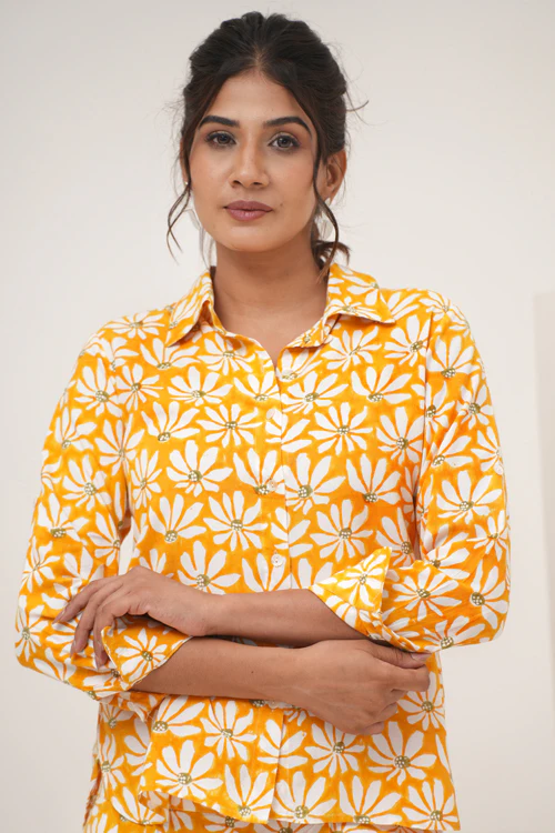 Sooti Syahi Yellow Petal Hand Block Printed Co-Ord Set - Image 3