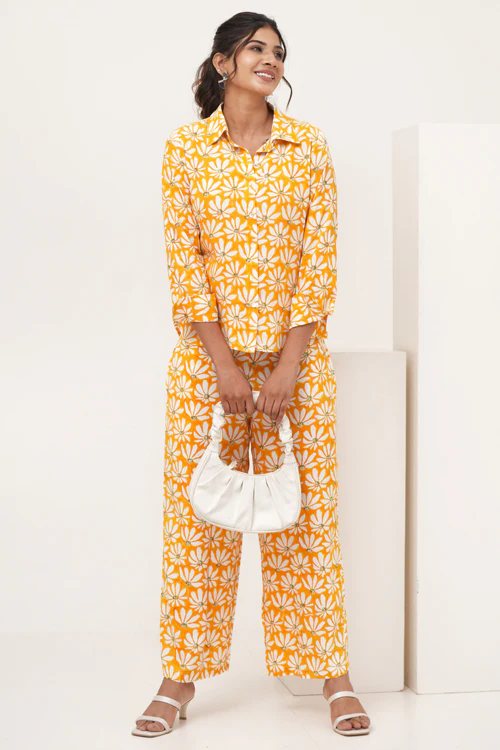Sooti Syahi Yellow Petal Hand Block Printed Co-Ord Set - Image 4