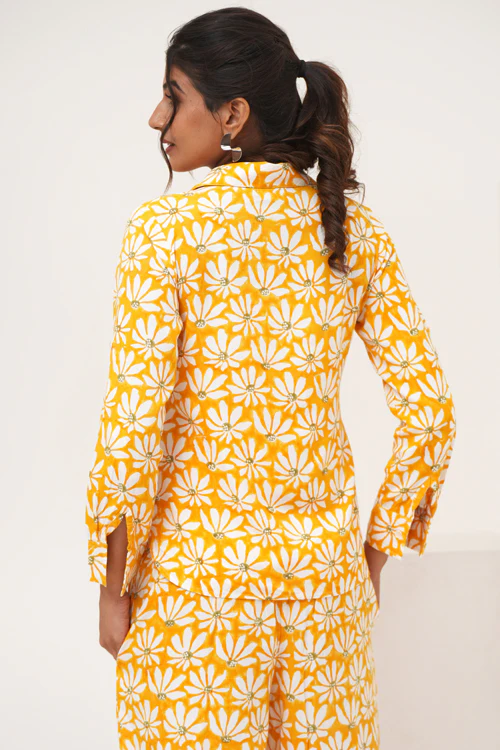 Sooti Syahi Yellow Petal Hand Block Printed Co-Ord Set - Image 5