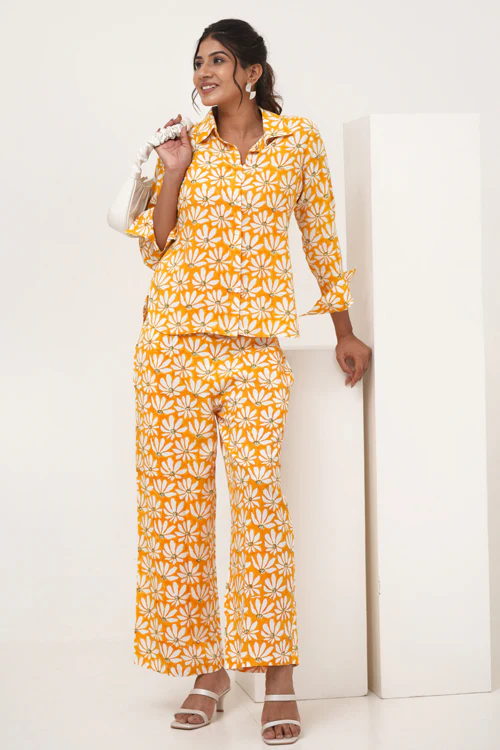 Sooti Syahi Yellow Petal Hand Block Printed Co-Ord Set - Image 6