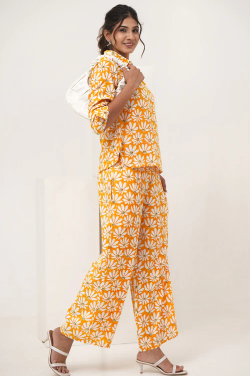 Sooti Syahi Yellow Petal Hand Block Printed Co-Ord Set - Image 7