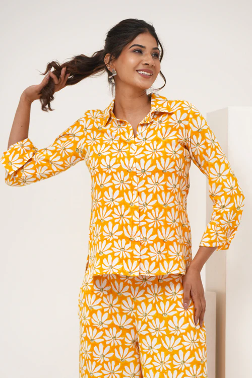 Sooti Syahi Yellow Petal Hand Block Printed Co-Ord Set - Image 8