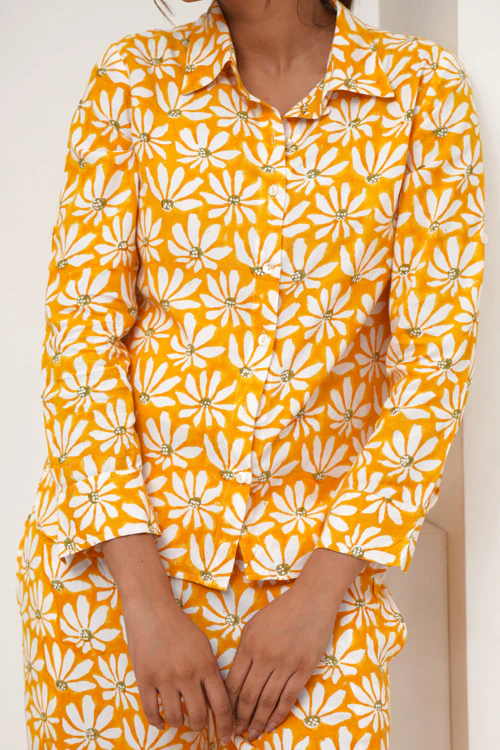 Sooti Syahi Yellow Petal Hand Block Printed Co-Ord Set - Image 9