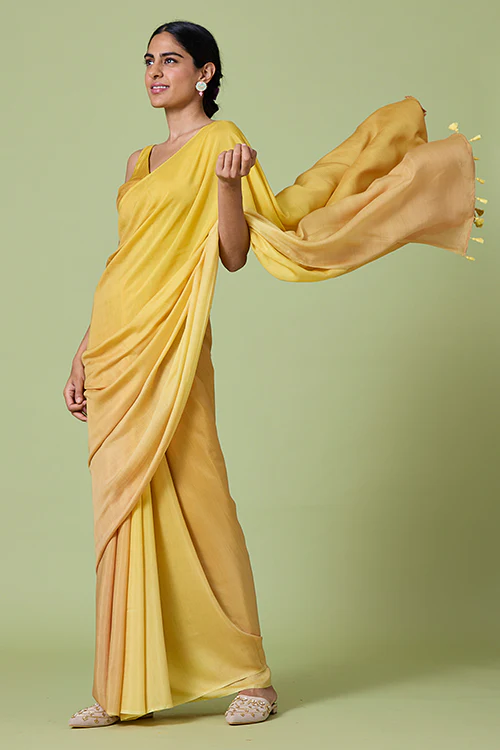 Okhai 'Yellow Rose' Ombre Modal Muslin Silk Saree