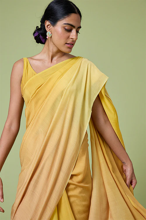 Okhai 'Yellow Rose' Ombre Modal Muslin Silk Saree - Image 2