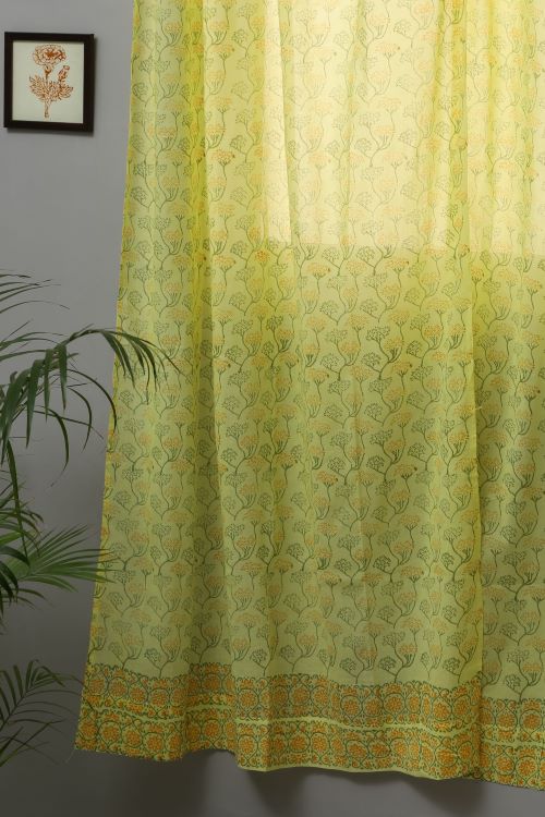 Sooti Syahi Yellow Yarrow Hand Block Printed Door Curtain - Image 2