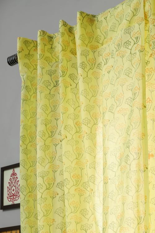 Sooti Syahi Yellow Yarrow Hand Block Printed Door Curtain - Image 3