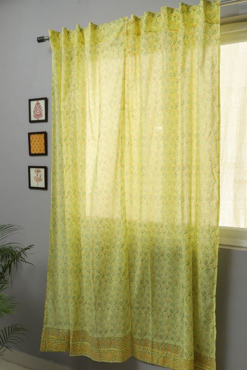 Sooti Syahi Yellow Yarrow Hand Block Printed Door Curtain - Image 4