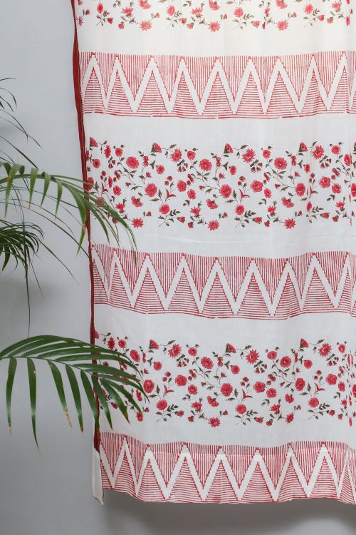 Sooti Syahi Zig Zag Ruby Crush Hand Block Printed Door Curtain - Image 2