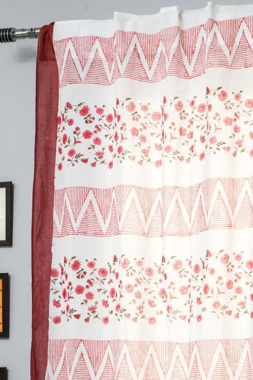 Sooti Syahi Zig Zag Ruby Crush Hand Block Printed Door Curtain - Image 3