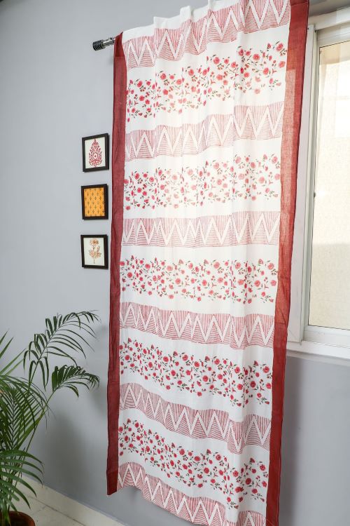 Sooti Syahi Zig Zag Ruby Crush Hand Block Printed Door Curtain - Image 5