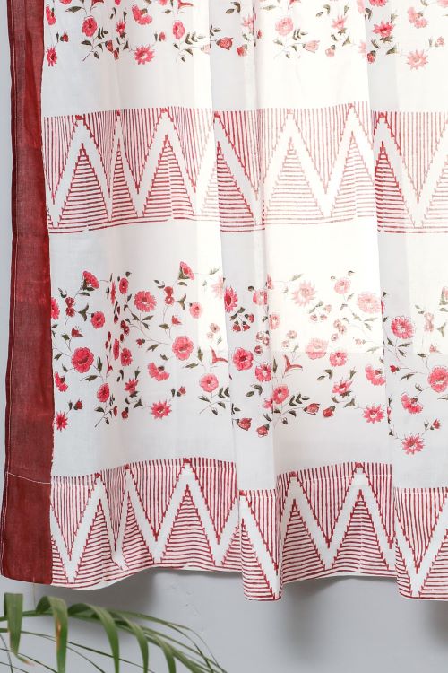 Sooti Syahi Zig Zag Ruby Crush Hand Block Printed Window Curtain - Image 2