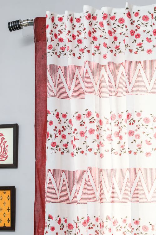 Sooti Syahi Zig Zag Ruby Crush Hand Block Printed Window Curtain - Image 3
