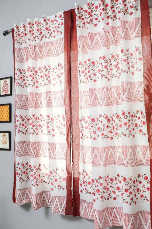 Sooti Syahi Zig Zag Ruby Crush Hand Block Printed Window Curtain - Image 4