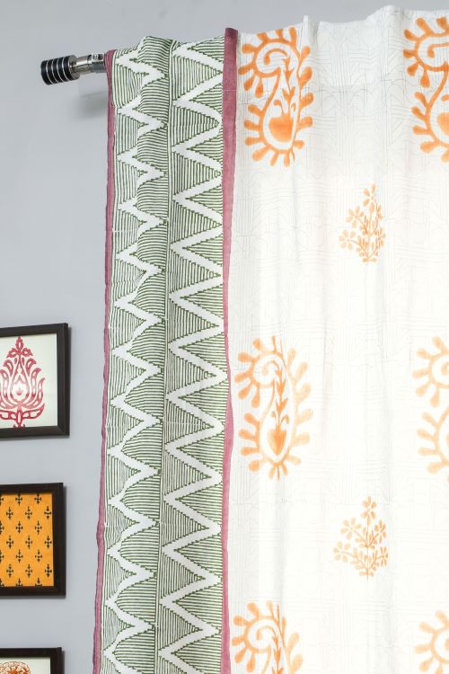 Sooti Syahi Zigzag Sunburst Hand Block Printed Window Curtain - Image 2
