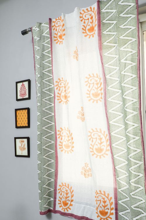 Sooti Syahi Zigzag Sunburst Hand Block Printed Window Curtain - Image 5